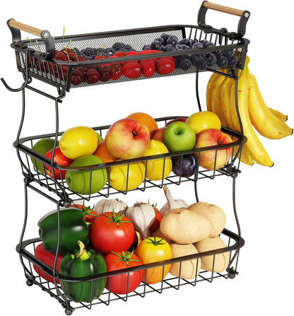 ANTOPY 3 Tier Fruit Basket with 2 Banana Hangers, Countertop Fruit Vegetable Basket Bowl for