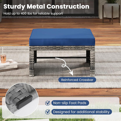Tangkula 2 Pieces Patio PE Rattan Ottomans, Multipurpose Outdoor Footstool Footrest Additional