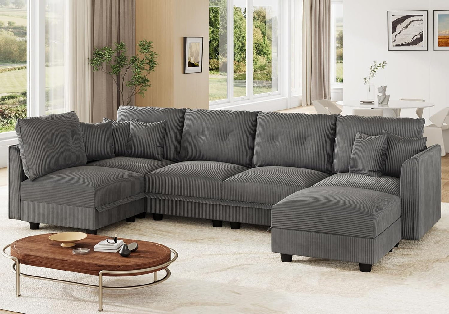LLappuil Modular Sectional Sofa with Storage Seats, Corduroy Convertible Modular U Shaped Sectional