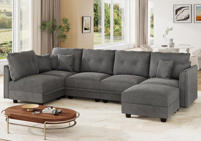 LLappuil Modular Sectional Sofa with Storage Seats, Corduroy Convertible Modular U Shaped Sectional