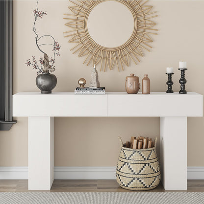 63 Inch Long Console Table for Entryway, Farmhouse Wood Rectangular Sofa Table Behind Couch Table