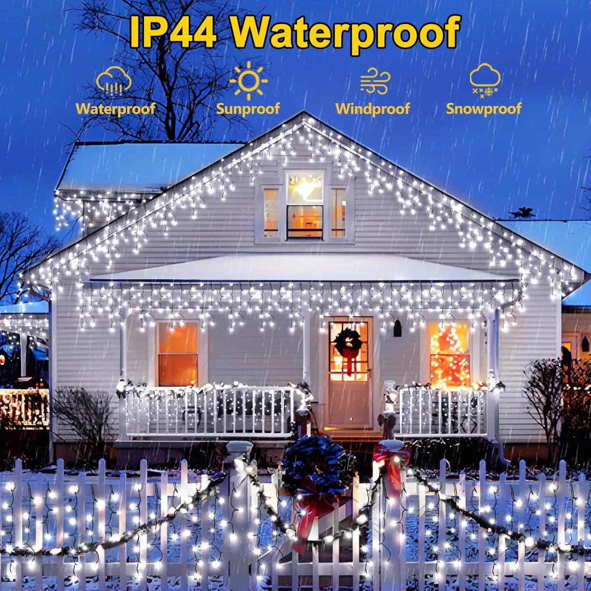 KNONEW 33FT 400 LED Christmas Lights Outdoor Black Wire String Lights with 75 Drops, 8 Lighting