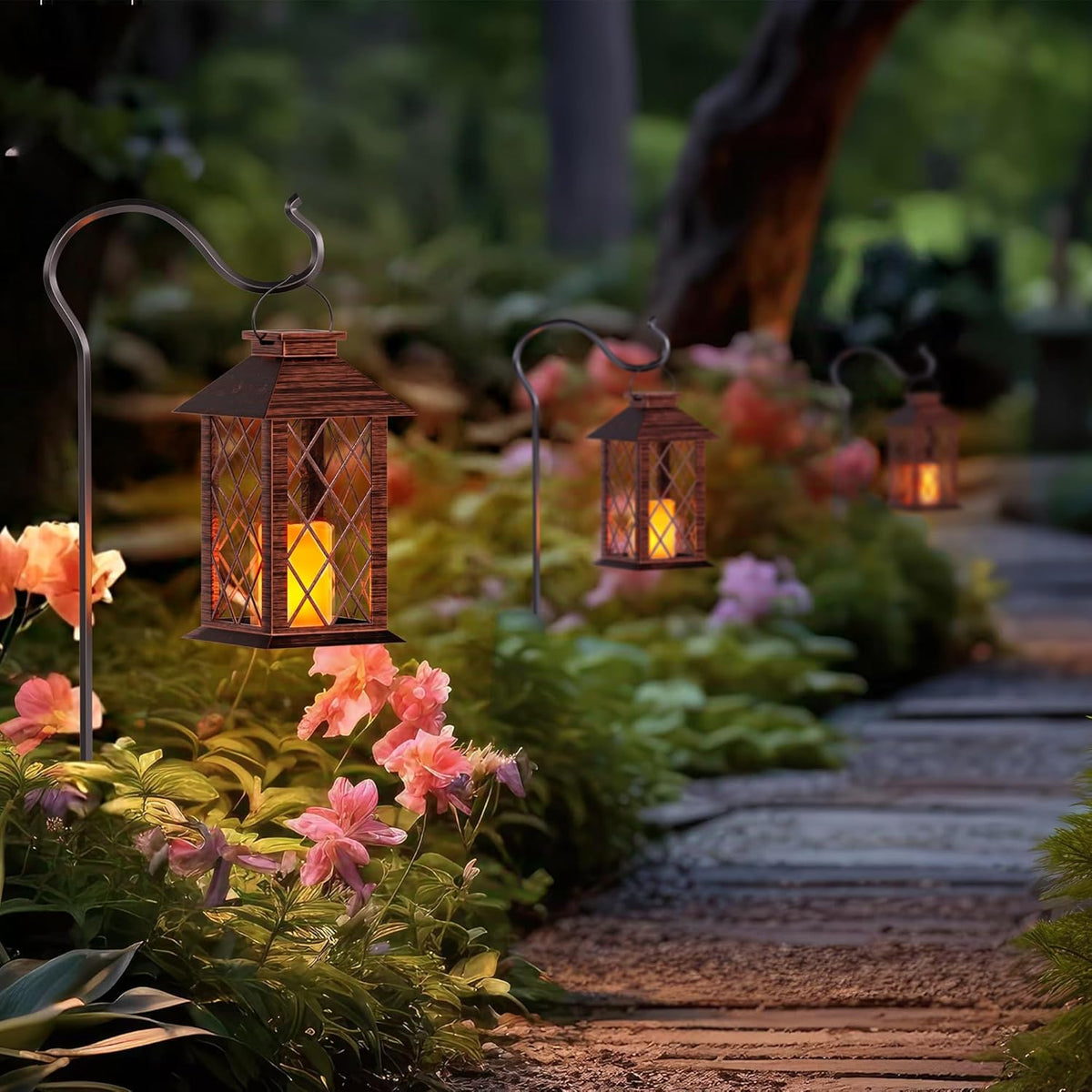 Solar Lanterns Outdoor, Waterproof Garden Hanging Lanterns,13" Outdoor Decorative Lantern with LED