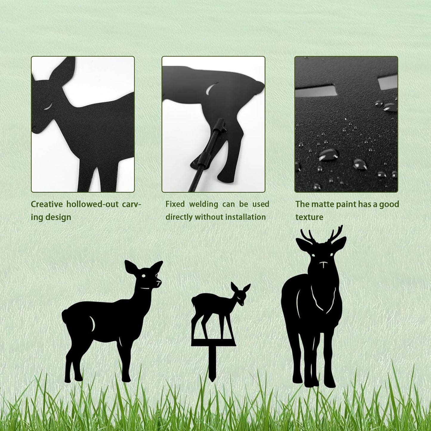3 Pack Deer Metal Garden Decorative Stakes, Weather Proof Silhouette Statues for Yard
