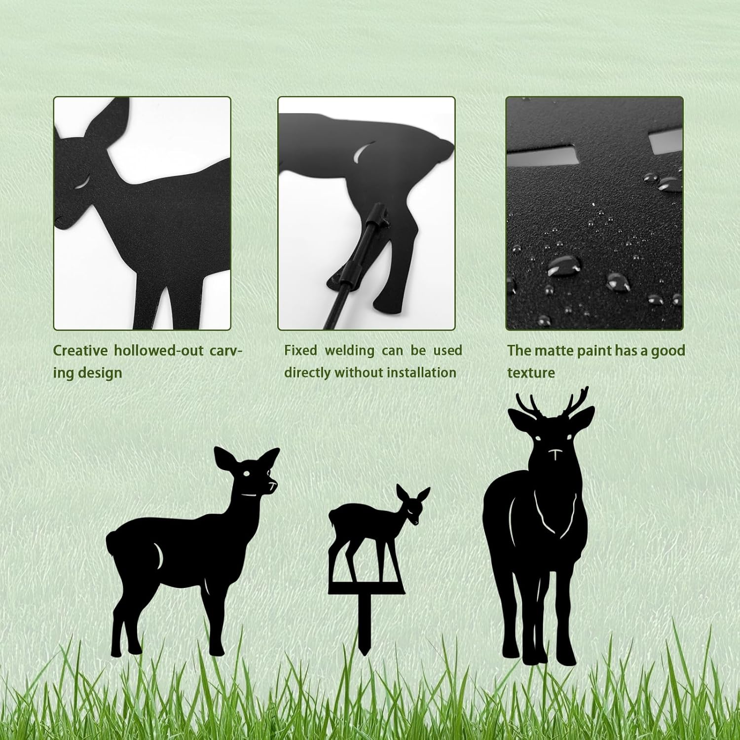 3 Pack Deer Metal Garden Decorative Stakes, Weather Proof Silhouette Statues for Yard