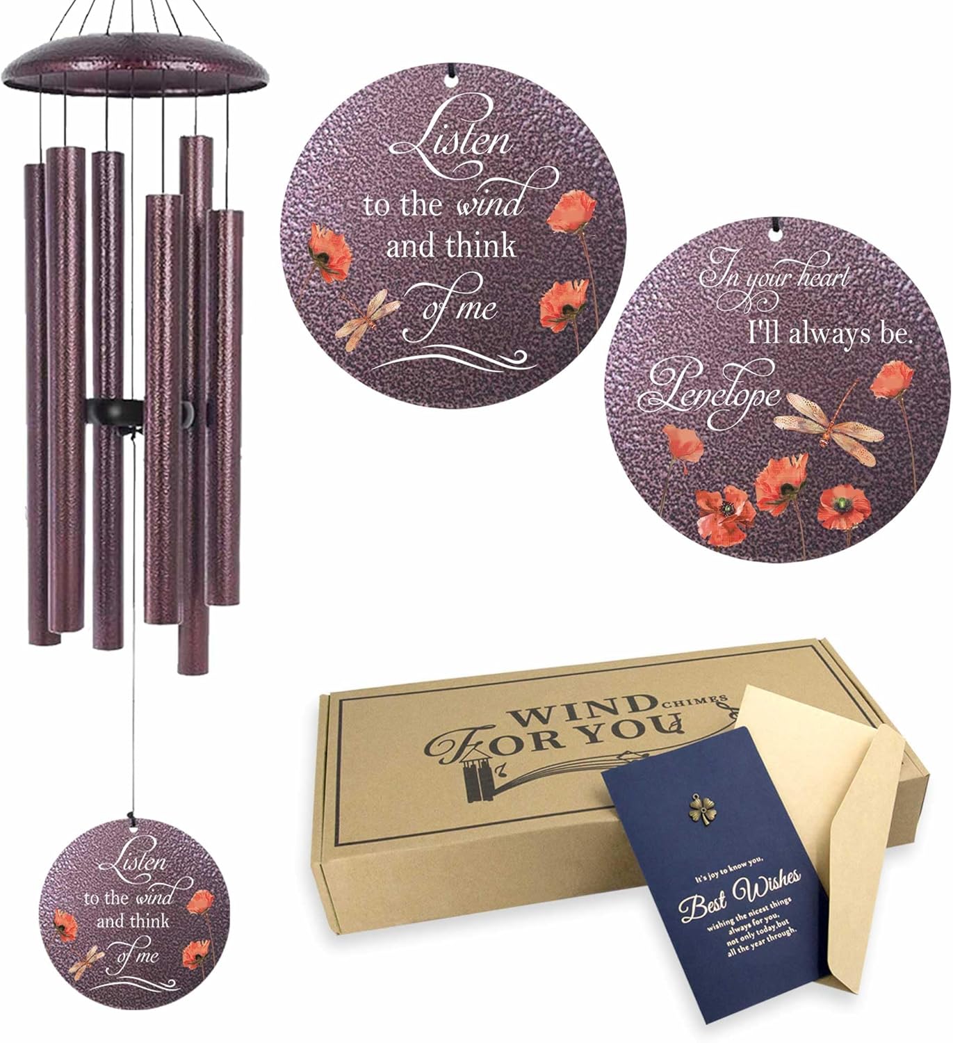 ASTARIN Dragonfly Wind Chimes for Loss of Loved One, Personalized Windchimes in Memory of a Loved