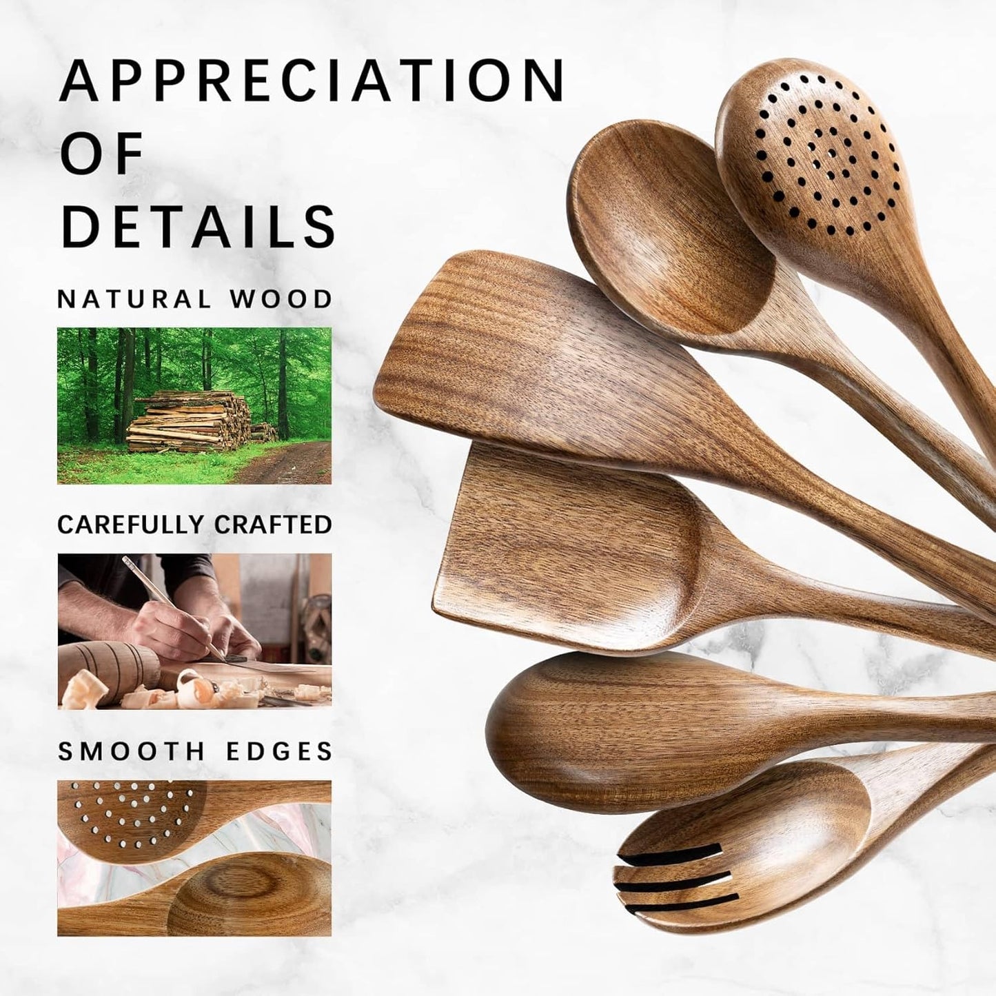 Wooden Spoons for Cooking, Nonstick Cooking Utensil Set with 6 Piece Acacia Wooden Spatulas and