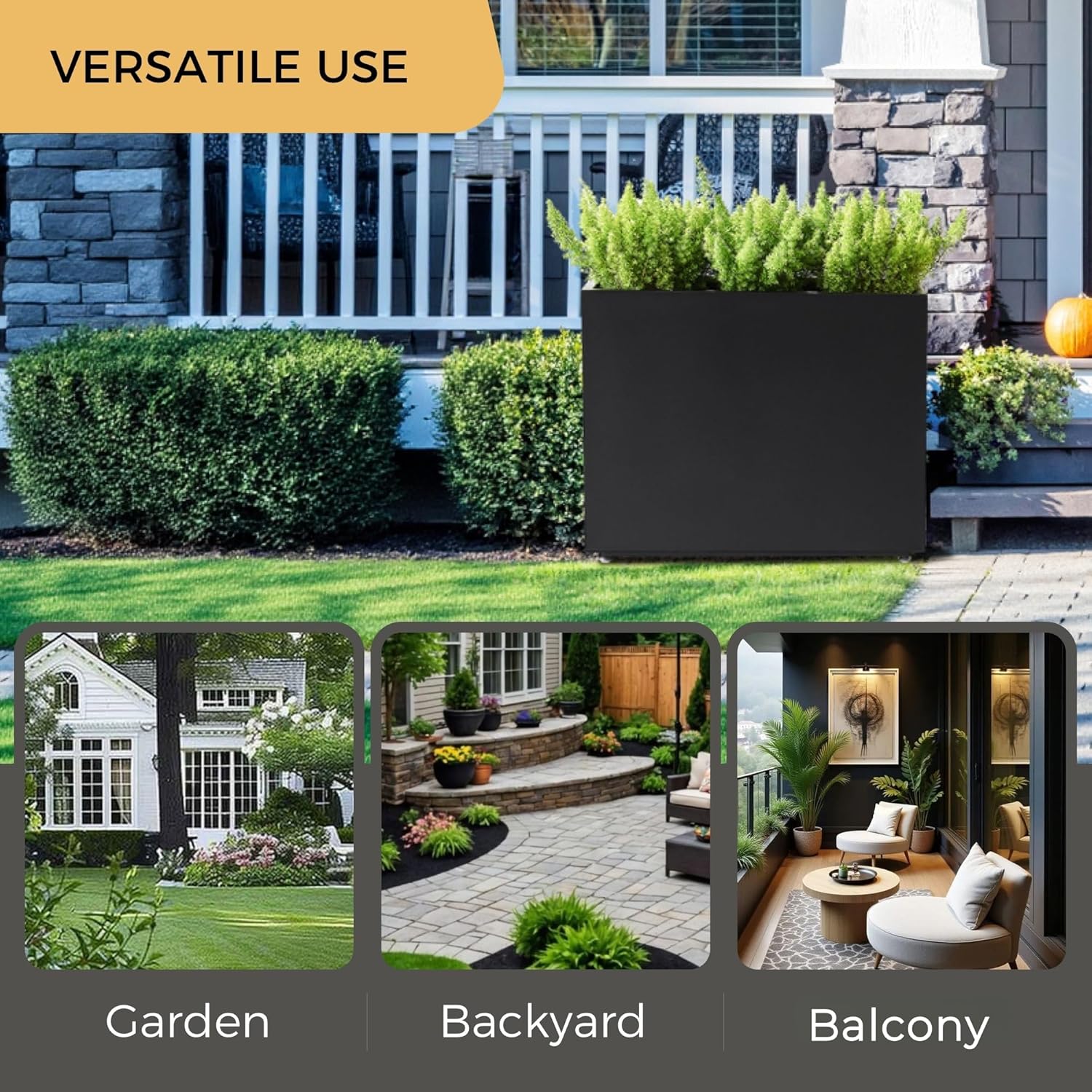 Tall & Long Metal Divider Planter 30W x 11D x 24H, Easy 5-Min Assembly, Outdoor Span Rectangular