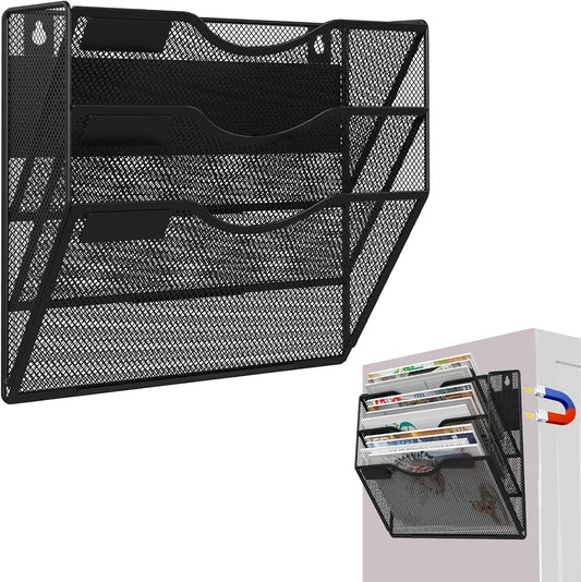 3-Tier Magnetic File Holder, No Drilling Installation File Cabinet Organizer, Black Magnetic File