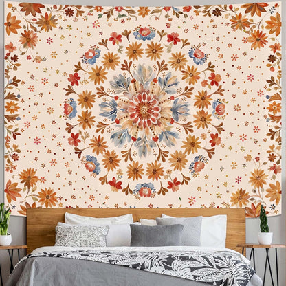 Boho Floral Mandala Tapestry Wall Hanging Watercolor Bohemian Flower Medallion Tapestry Aesthetic