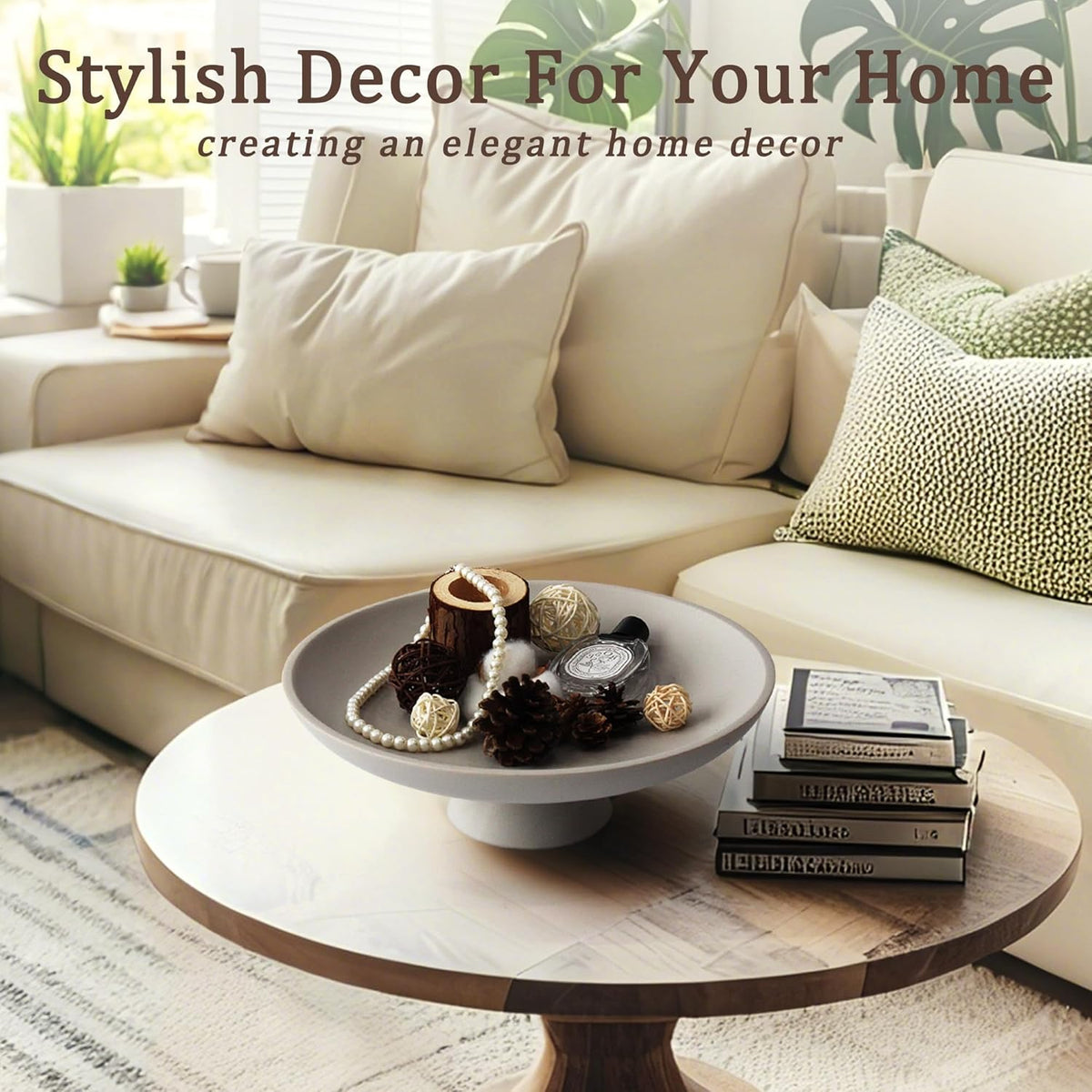 Modern Resin Pedestal Decorative Bowl, Large Fruit Bowl for Kitchen Counter, Stylish Key Bowl for