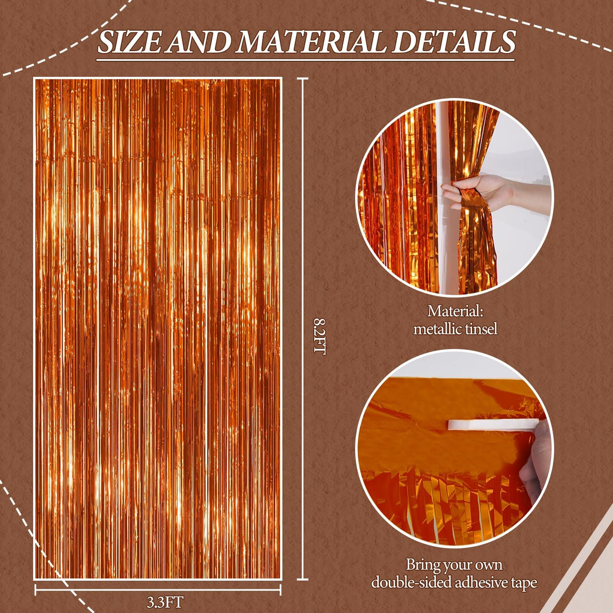 3 Pack Foil Fringe Backdrop - Bronze Shiny Tinsel Curtains for Party Decoration/Photo Booth Props