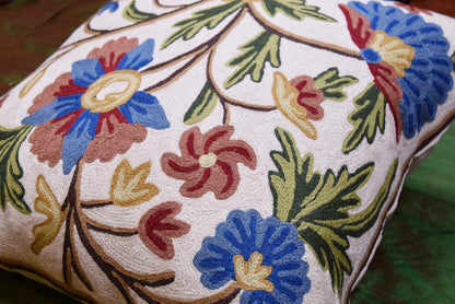 Dahlia Floral Pillow Cover - Cream Flower Pillowcase - Outdoor Cushion - Suzani Farmhouse Chair