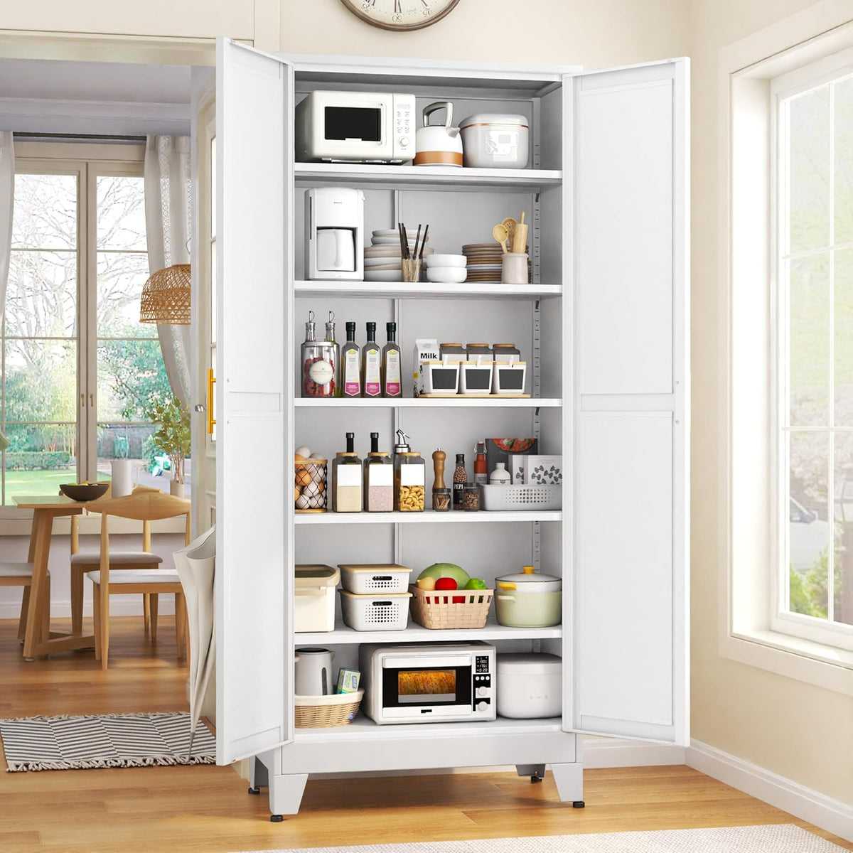 75.2" Tall Pantry Cabinet, Kitchen Pantry Storage Cabinets with 2 Door and 5 Adjustable Shelves