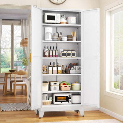 75.2" Tall Pantry Cabinet, Kitchen Pantry Storage Cabinets with 2 Door and 5 Adjustable Shelves