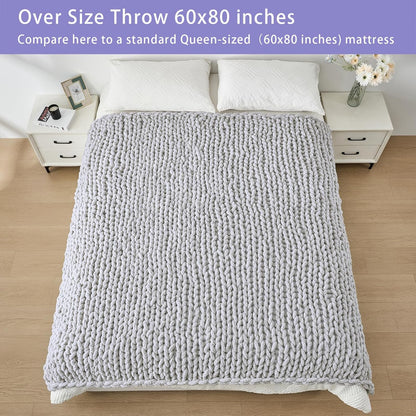 Bigacogo Chunky Knit Throw Blanket for Couch, 60x80 inches, 100% Hand Knitted with Thick Jumbo
