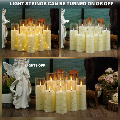 Flickering Flameless LED Candles,Battery Operated Candles 9 Pcs with Embedded Star String,Acrylic
