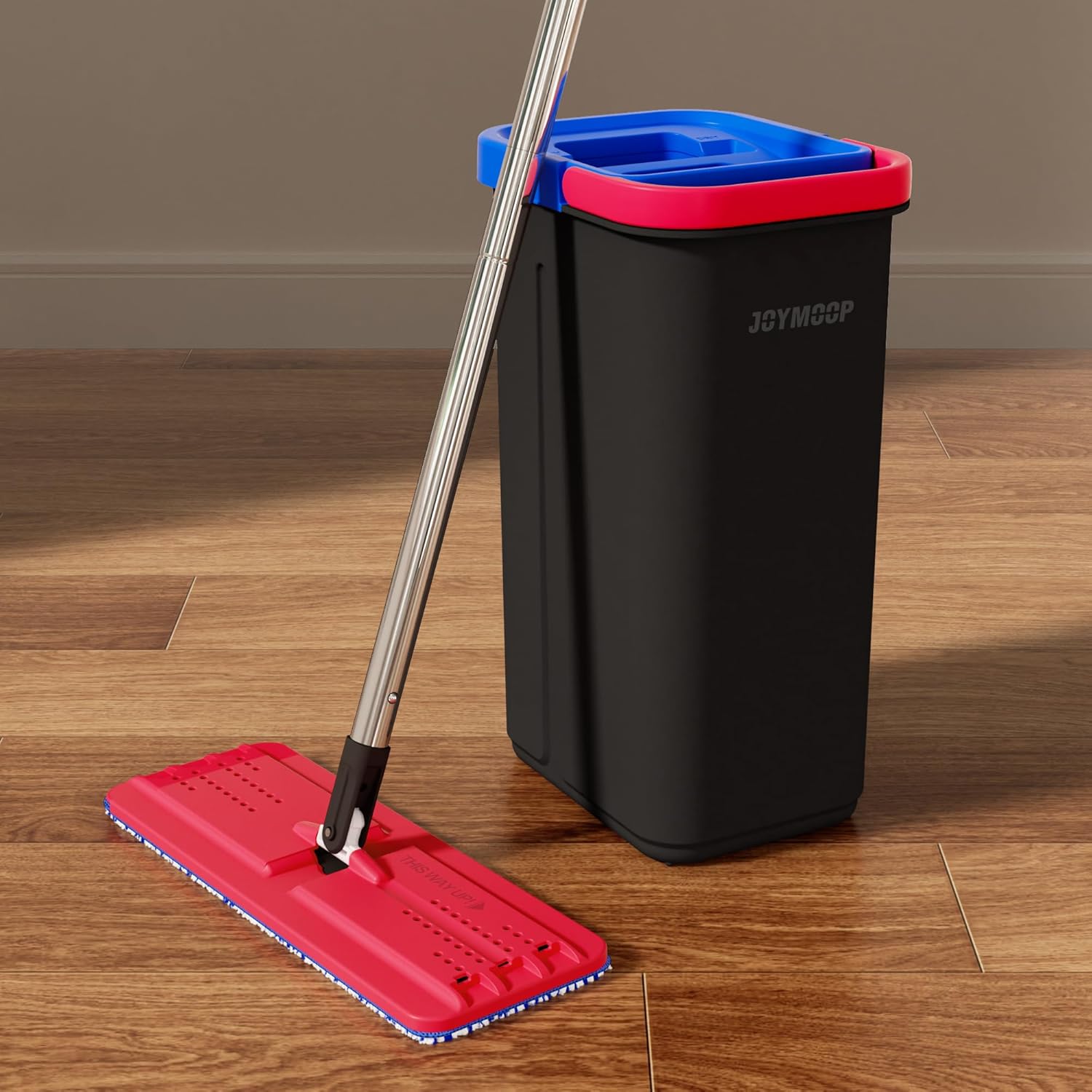 JOYMOOP Mop and Bucket Set for Home, Hands-Free Self-Cleaning System, with 3 Reusable Microfiber