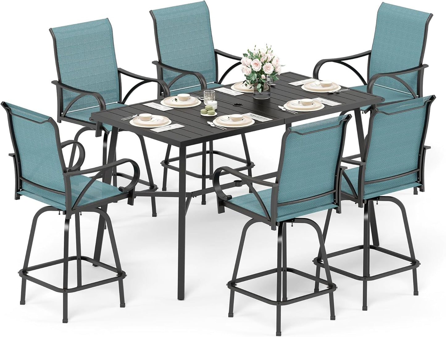 Sophia & William Outdoor Bar Set, Patio Bar Table and Chairs Set, Bar Height Patio Set - 6 x Swivel