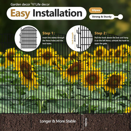 10 Panels Decorative Garden Fence with Lock, 48in (H) x 24ft (L) No Dig Dog Animal Barrier for