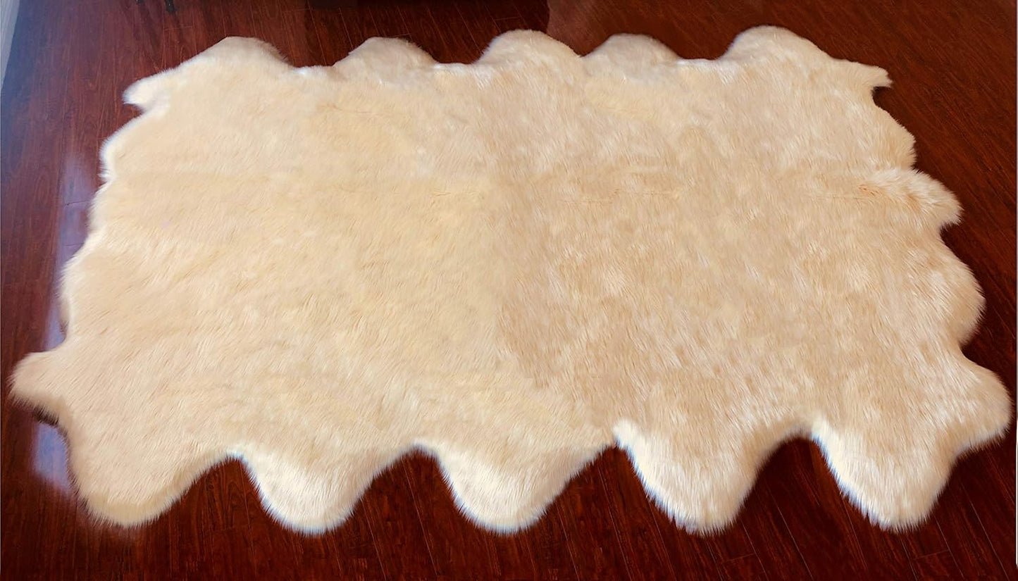 LAMBZY Faux Sheepskin Hypoallergenic Free Shape Silky Shag Rug, Luxury Shaggy Plush Carpet for