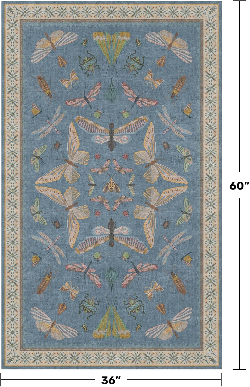 Washable Blue Rugs for Bedroom Bedside - 3x5 Laundry Room Rug for Large Kitchen, Entrance Indoor