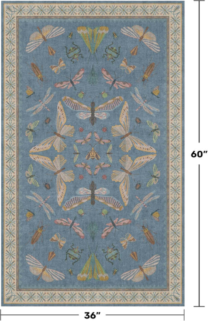 Washable Blue Rugs for Bedroom Bedside - 3x5 Laundry Room Rug for Large Kitchen, Entrance Indoor