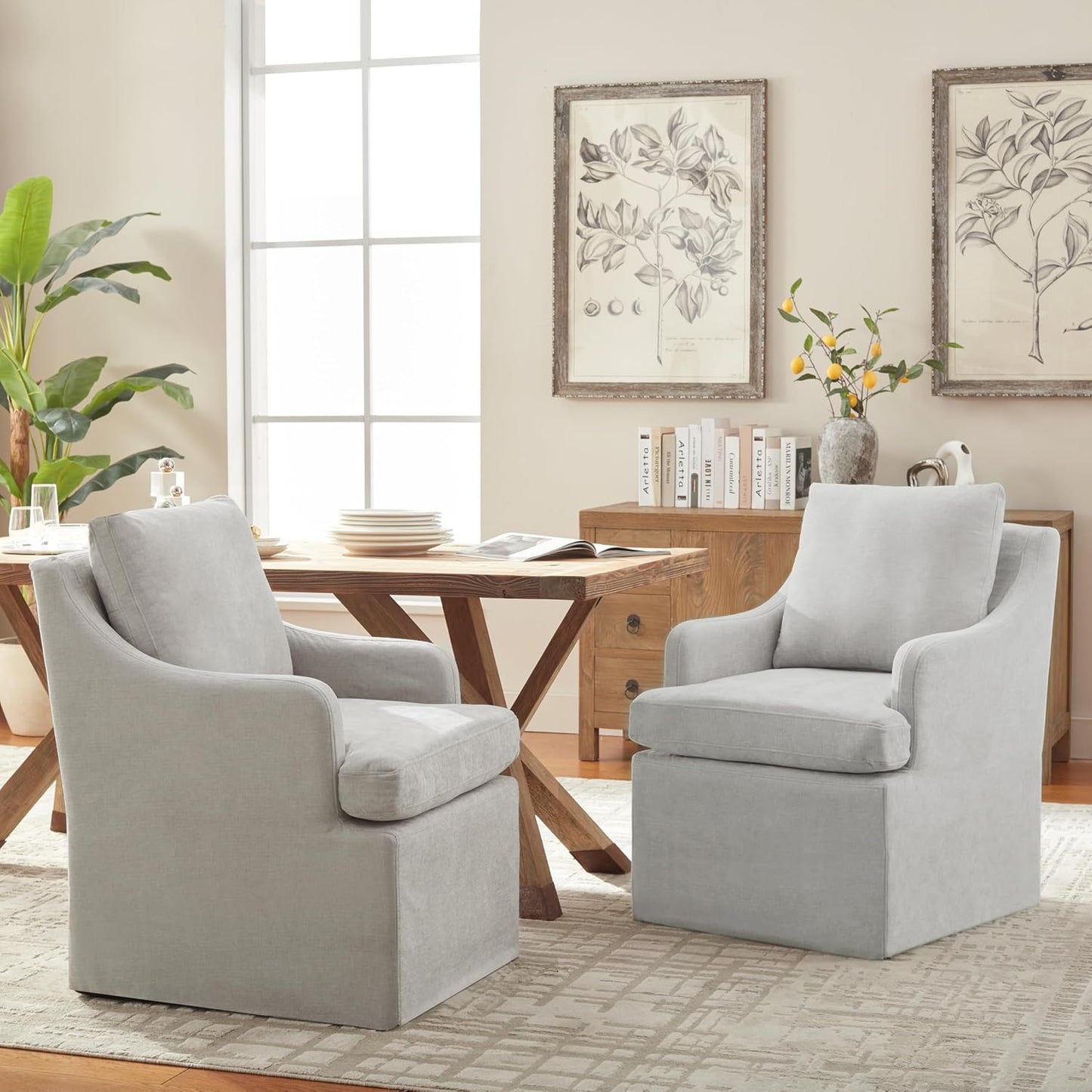 VKNOW Upholstered Dining Chairs, Modern Kitchen Chairs Dinner Chairs with 4 Casters, Linen Armchair