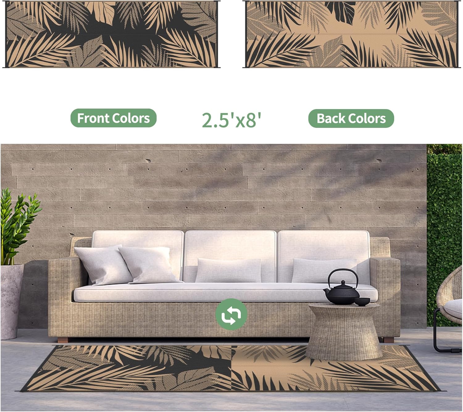 GENIMO Outdoor Rug 2.5' x 8' Waterproof for Patios Clearance, Reversible Outdoor Plastic Straw