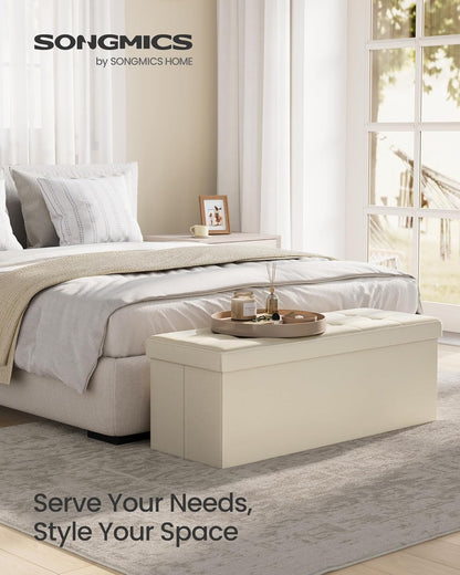 SONGMICS MAZIE Collection - 43 Inches Folding Storage Ottoman Bench, Ottoman Foot Rest, End of Bed