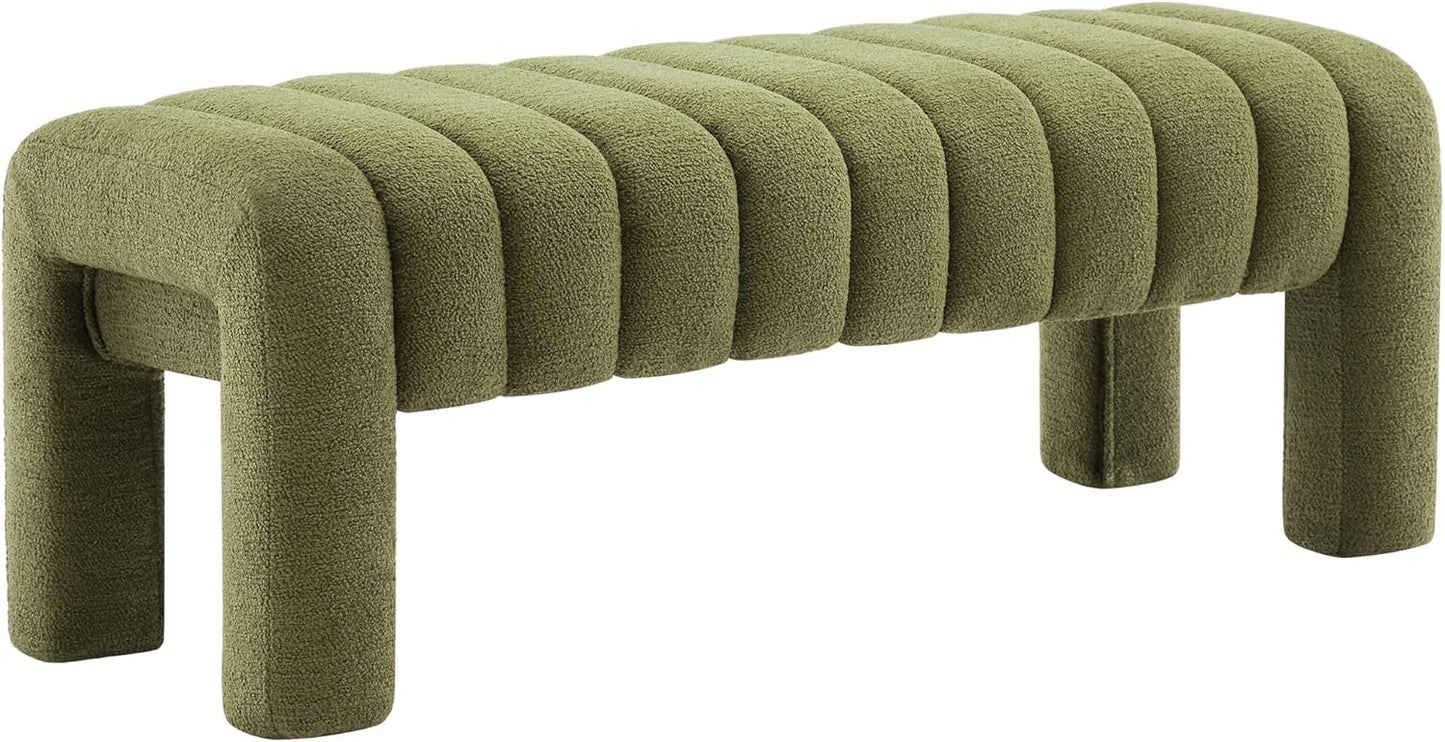 43.3" Bedroom Bench, Upholstered Entryway Bench, Modern End of Bed Ottoman with Solid Wood Legs and