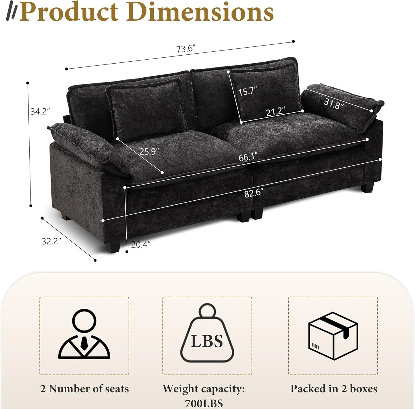 URRED Modular Sectional Sofa Comfy Cloud Couch, Modern Chenille Sofa Sleeper Deep Seat Couches with