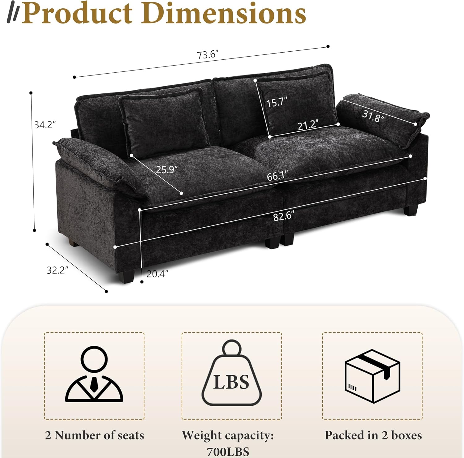 URRED Modular Sectional Sofa Comfy Cloud Couch, Modern Chenille Sofa Sleeper Deep Seat Couches with