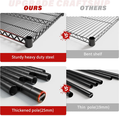 REIBII 60''W X 82.6" H Steel Heavy Duty Wire Shelving Unit with Wheels, 6-Tier Adjustable Storage
