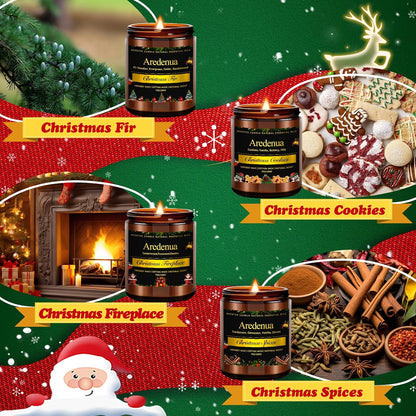 Christmas Candles Set | 4 Pack Winter Holiday Scented Candles, Soy Candles for Home Scented - Xmas