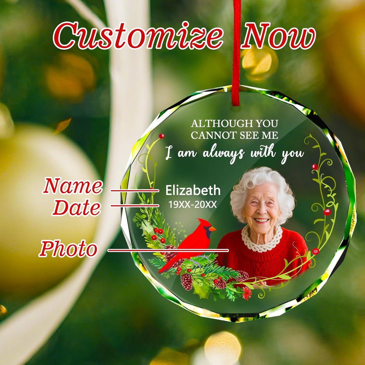 Personalized Christmas Ornament with Photo - Custom in Loving Memory Picture Ornaments, Customized