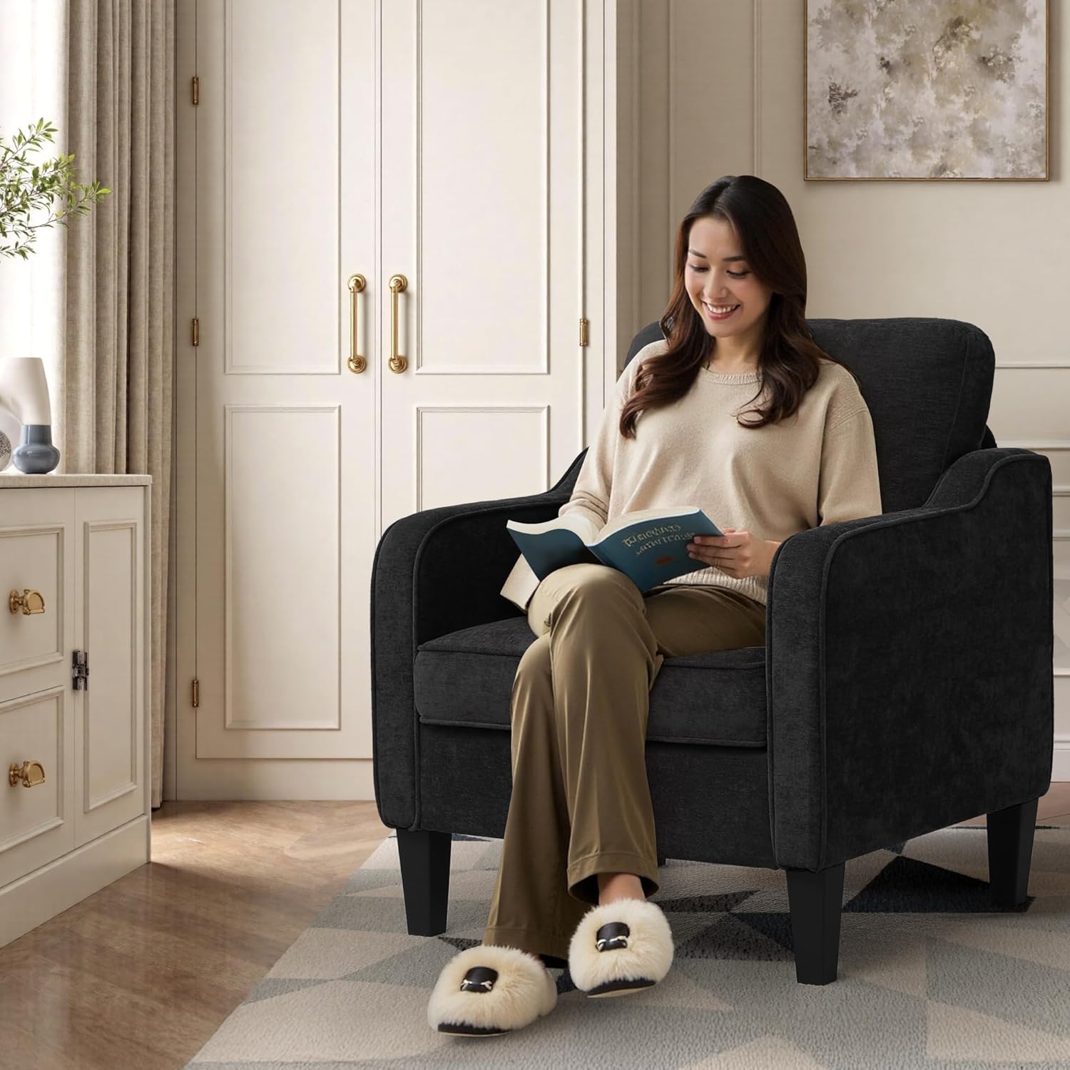 Accent Chair for Living Room, Mid Century Modern Reading Chair for Bedroom, Upholstered Armchair