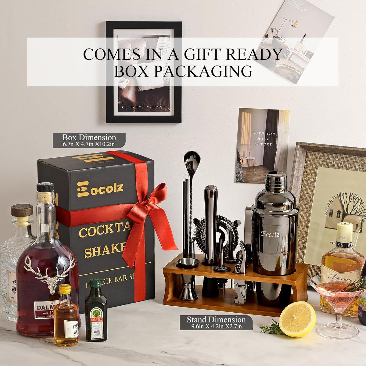 Bartender Kit Cocktail Shaker Set with Stand Bar Tool Bar Set for Drink Mixing Home Bartending Kit