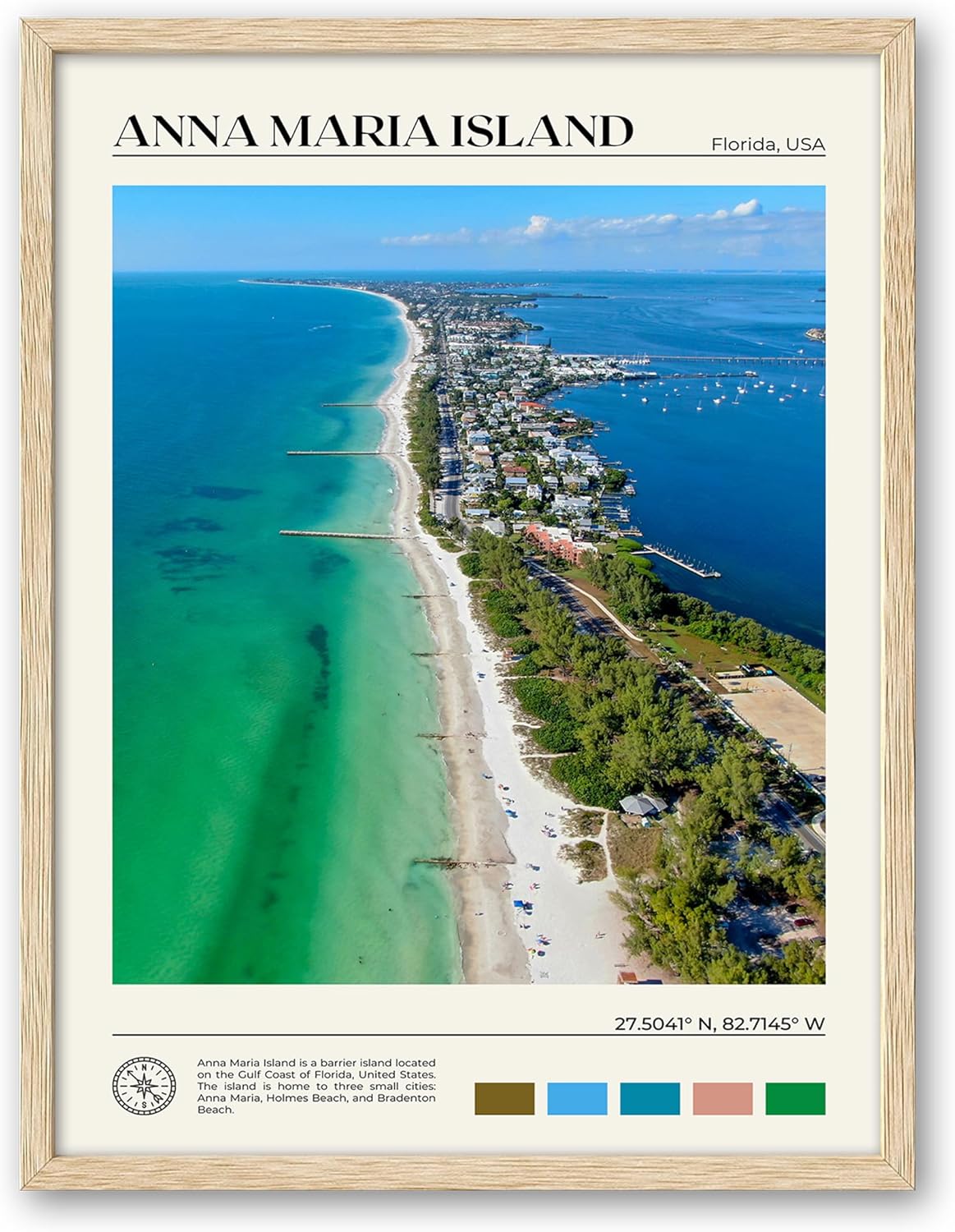HesenDot Natural OAK Wood Framed Anna Maria Island Wall Art,12x16in Florida Seascape Canvas Wall