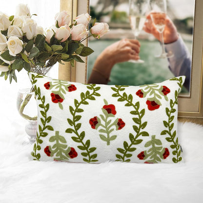 Alysheer Floral Embroidered Summer Lumbar Decorative Throw Pillow Cover 12"x 20", Farmhouse Cottage