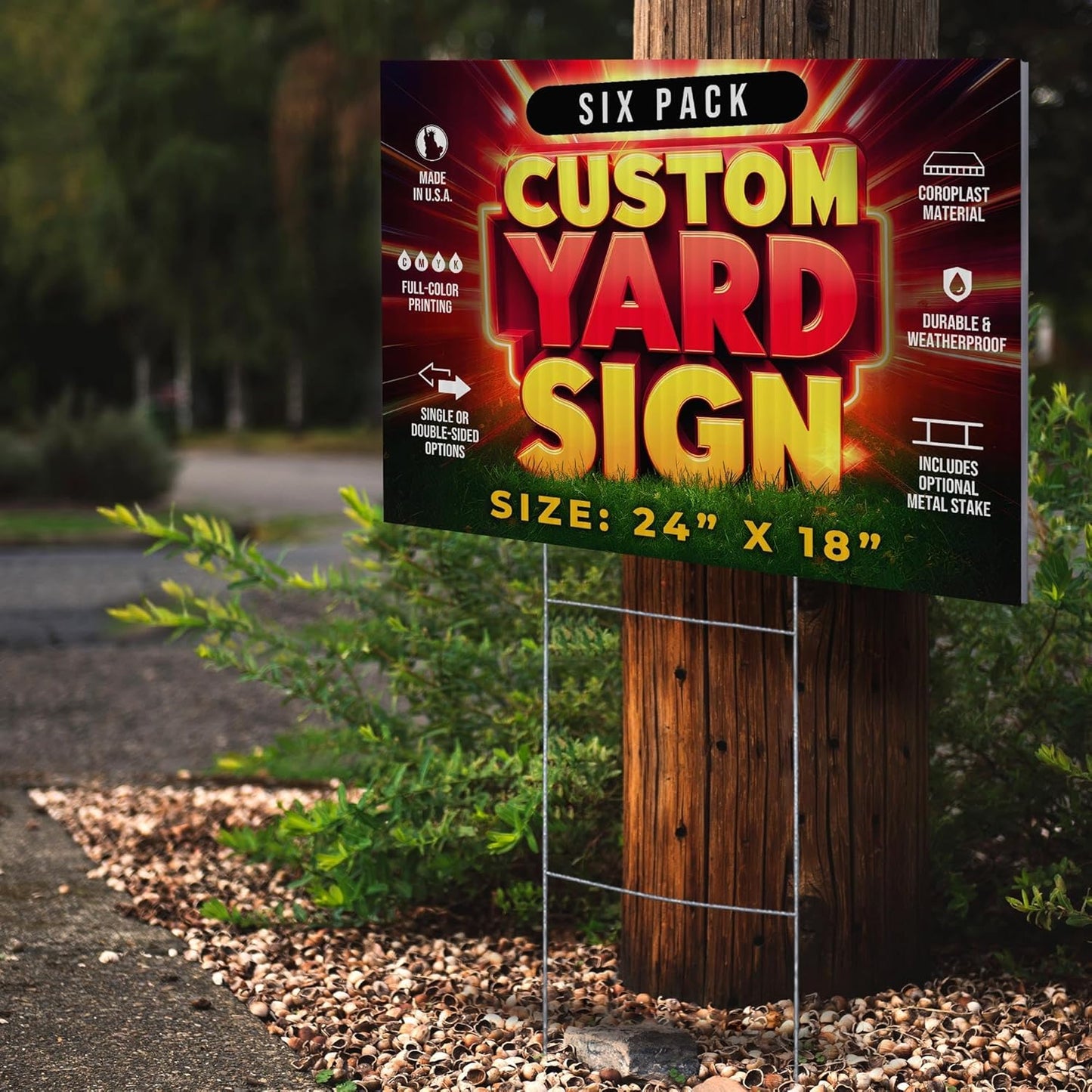 6 Pack 24"x18" Custom Yard Signs With or Without Stakes, Personalized Yard Signs for Outdoors