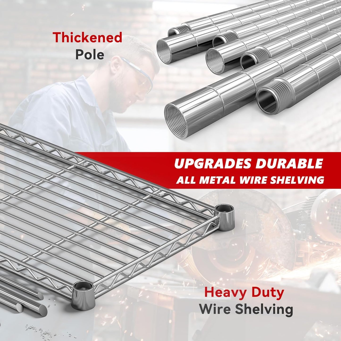 REIBII 58" W 5 Tier Heavy Duty Wire Shelving Unit with Adjustable Shelves - 1400LB Metal, Chrome