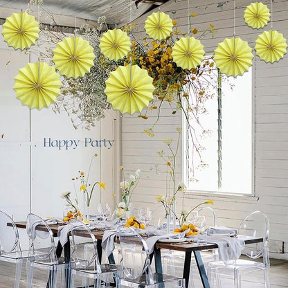 Yellow Hanging Paper Fans,Yellow Accessories Paper Decorations for Party,Color Party