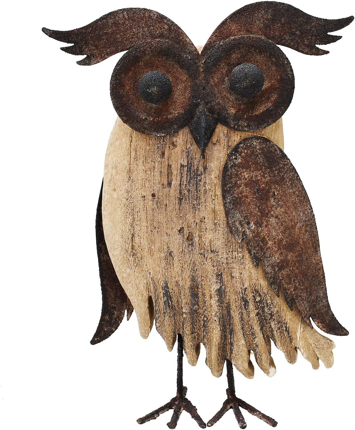 E-view Rustic Owl Figurines Decor Animal Statue for Home-Wooden Stand Owl Sculptures Decorations