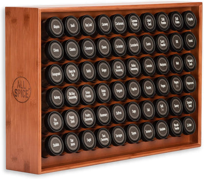 AllSpice Spice Rack Organizer, Wood, 525 Unique Labels, Countertop or Wall Mount, Includes 60 4oz
