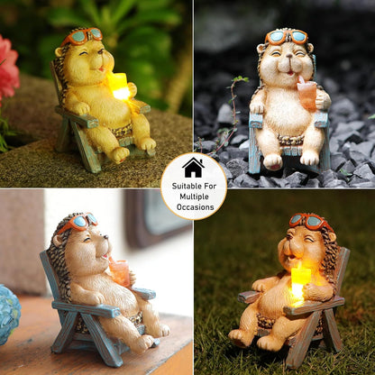 Miniature Hedgehog Figurine Solar Resin Statue for Outside Garden Lawn Yard Patio Home Office