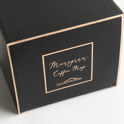 COLLECTIVE HOME - Monogram Ceramic Mugs, 15 oz Golden Initial Coffee Cups, Elegant Alphabet Tea
