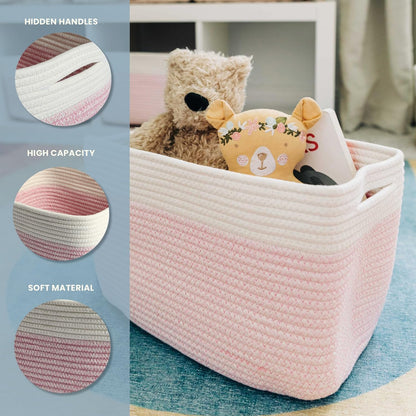 OrganiHaus Set of 3 Woven Storage Baskets for Organizing, Cotton Rope Organizer Bins for Shelves