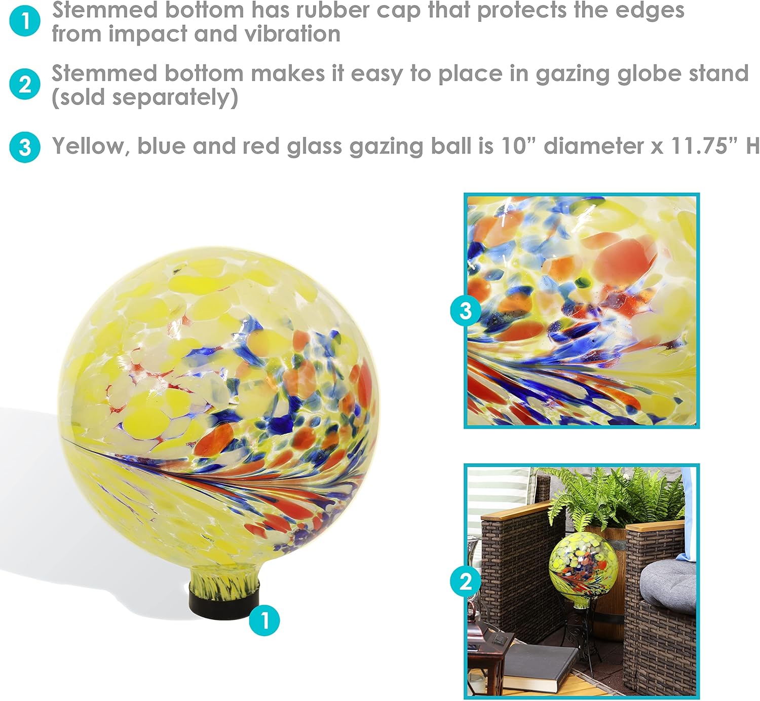 Sunnydaze 10-Inch Gazing Ball for Garden - Glass Gazing Globe for Outside - Garden Orb Yard Decor