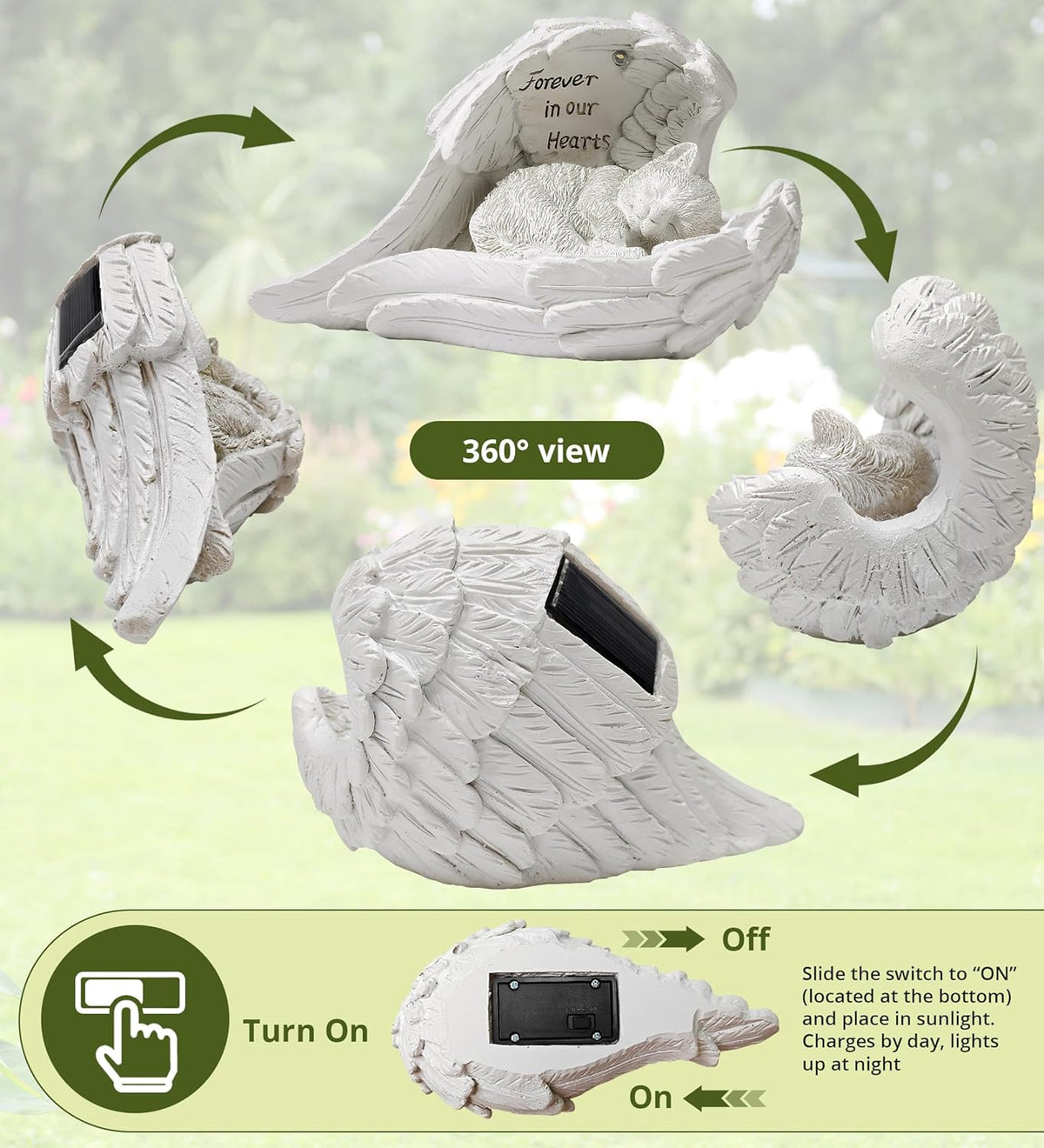 Pet Cat Solar Garden Memorial Statue – Outdoor Resin Angel Kitty with Solar Light, Guardian Angel